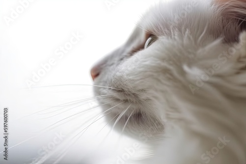 close-up of a cute white cats face with blue eyes. Generative AI