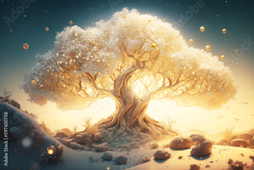 gold miracle tree mystical tree that brings abundance, meditation, spirituality