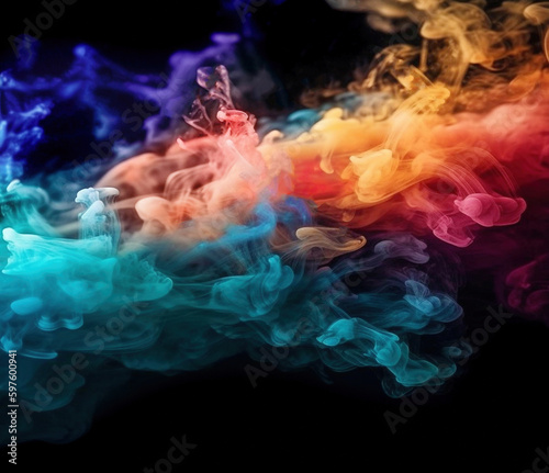 Beautiful vivid Multicolor smoke mix on black background