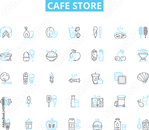 Cafe store linear icons set. Coffee, Latte, Muffin, Bagel, Croissant, Espresso, Cappuccino line vector and concept signs. Sandwich,Brunch,Breakfast outline illustrations