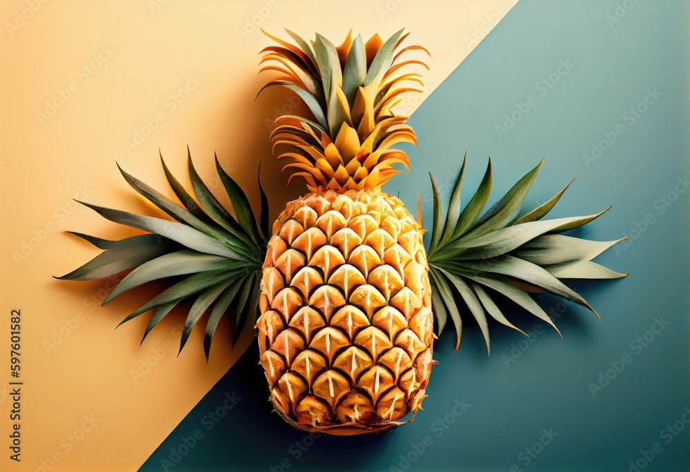 Creative layout made of pineapple on color background. Minimal concept. Generative AI