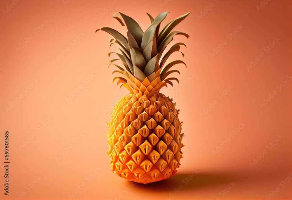Pineapple on a orange background. Generative AI Pineapple on a orange background. Generative AI