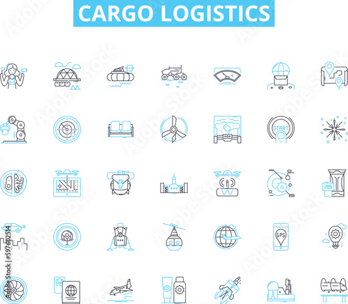 Cargo logistics linear icons set. Freight, Shipping, Transport, Supply chain, Warehouse, Distribution, Inventory line vector and concept signs. Logistics,Carrier,Trucking outline illustrations