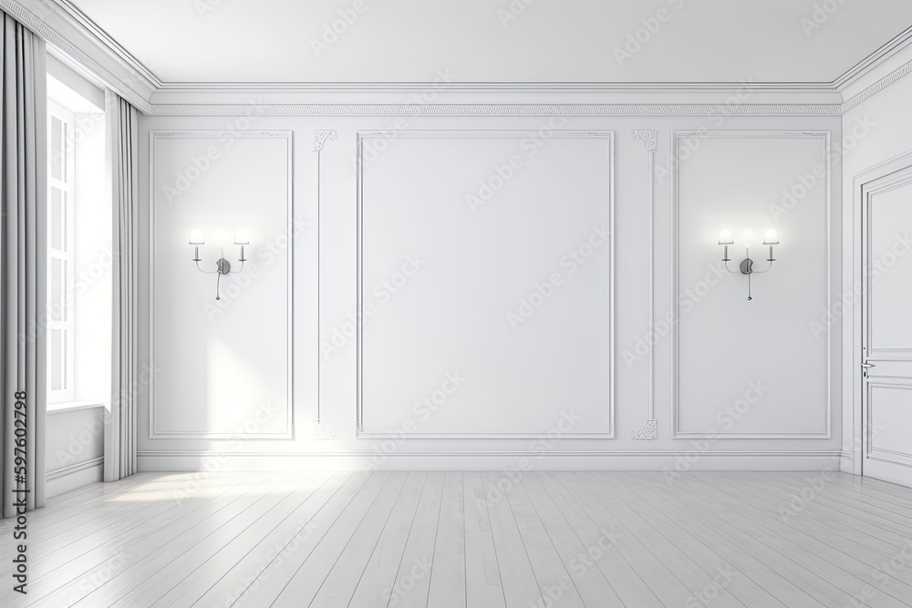 Fototapeta premium an empty room with blank walls and doors. Generative AI
