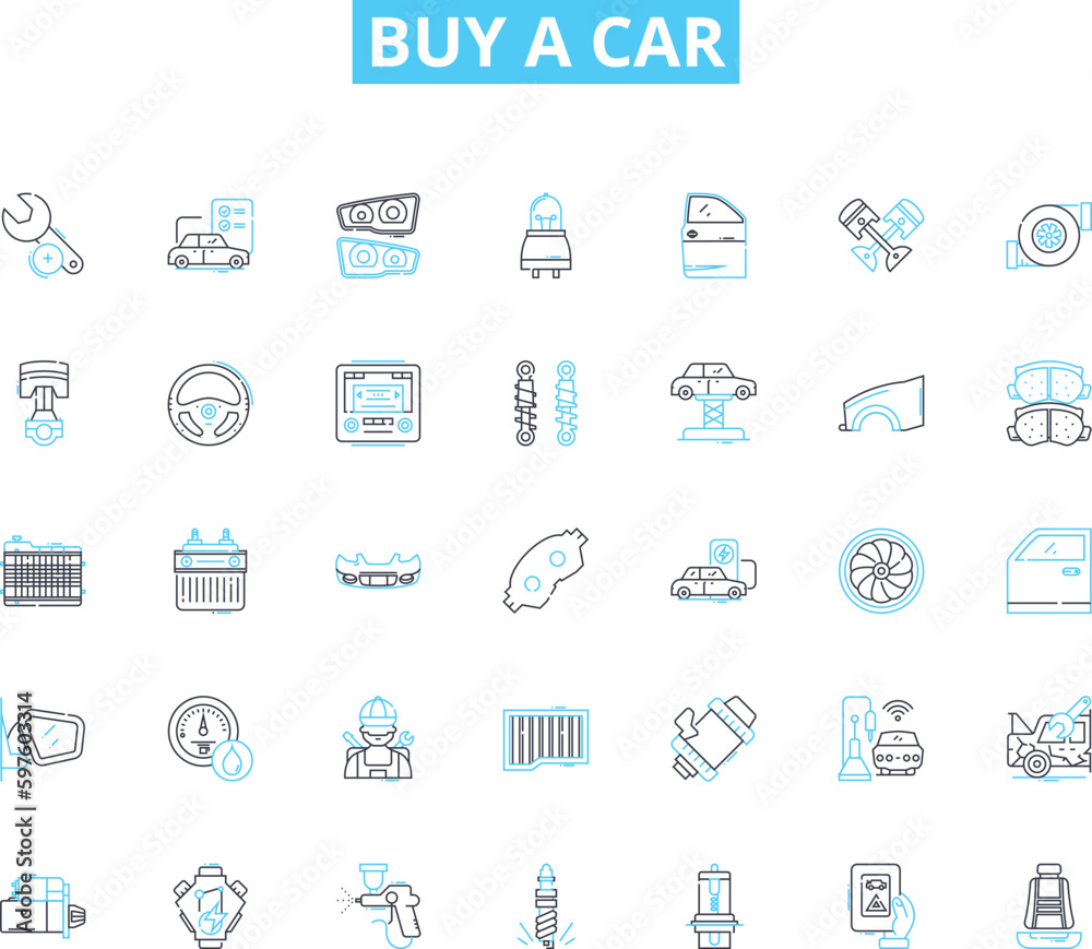 Buy a car linear icons set. Purchase, Vehicle, Auto, Automobile, Transport, Drive, Investment line vector and concept signs. Status,Upgrade,Budget outline illustrations Buy a car linear icons set. Purchase, Vehicle, Auto, Automobile, Transport, Drive, Investment line vector and concept signs. Status,Upgrade,Budget outline illustrations