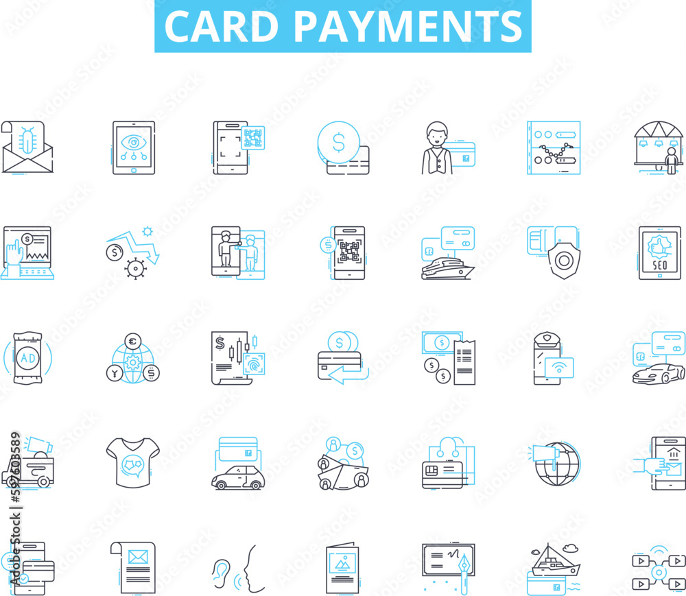 Card payments linear icons set. Transaction, Authorization, Payment, Swipe, PIN, Chip, POS line vector and concept signs. Terminal,EMV,Contactless outline illustrations Card payments linear icons set. Transaction, Authorization, Payment, Swipe, PIN, Chip, POS line vector and concept signs. Terminal,EMV,Contactless outline illustrations