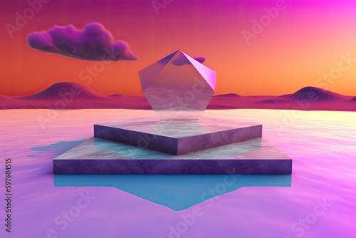 an isolated iceberg in a serene water body. Generative AI