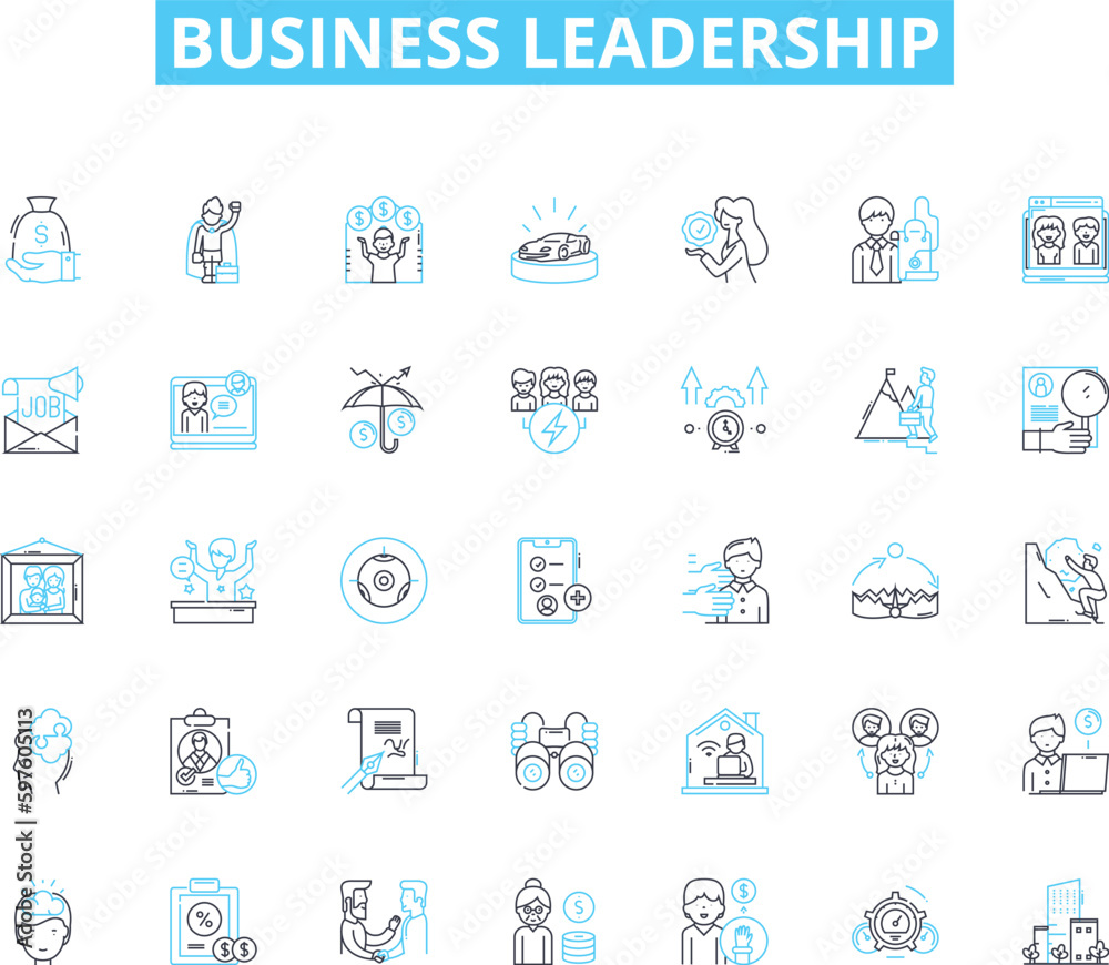 Business Leadership linear icons set. Visionary, Decisive, Innovative, Strategic, Motivating, Inspirational, Adaptability line vector and concept signs. Confidence,Accountability,Integrity outline