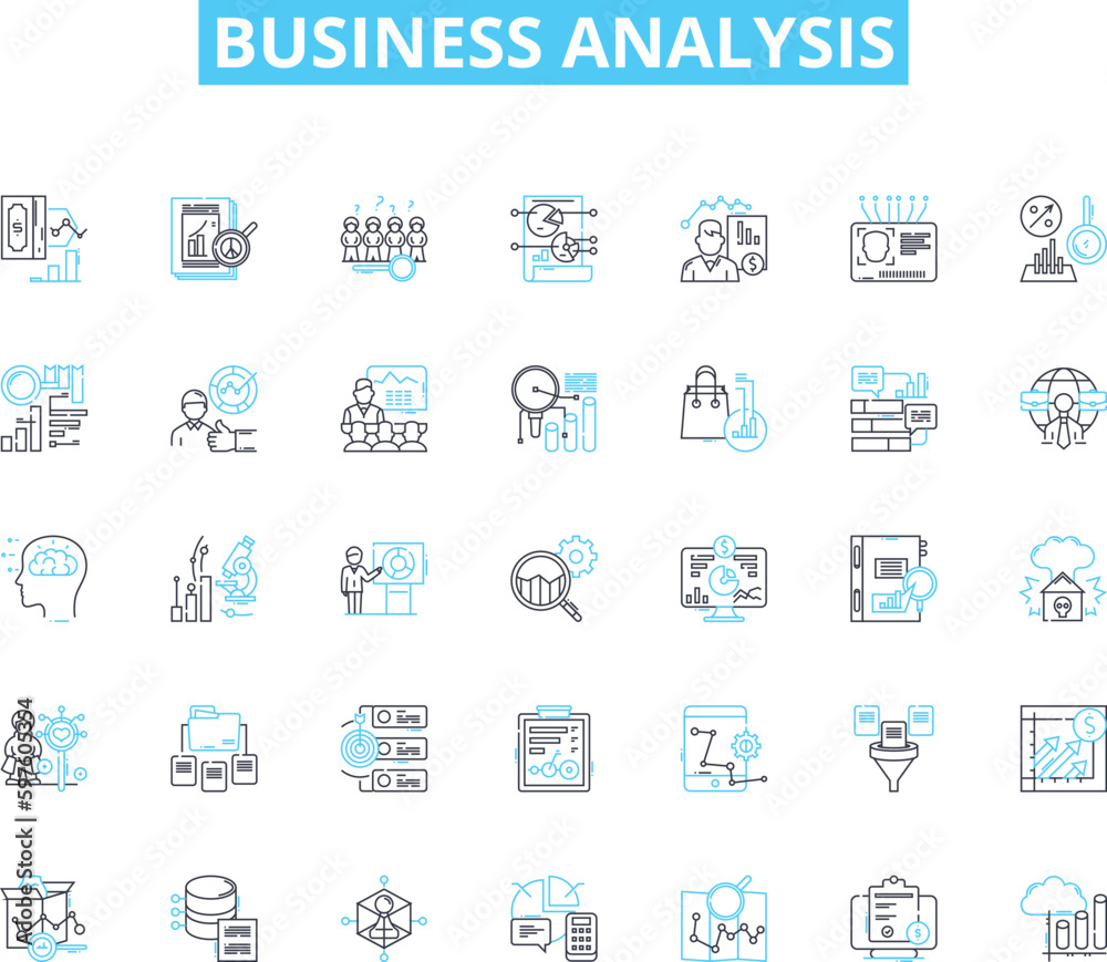 Business analysis linear icons set. Metrics, Strategy, Data, Goals, Planning, Requirements, Operations line vector and concept signs. Optimization,Risks,Solutions outline illustrations Business analysis linear icons set. Metrics, Strategy, Data, Goals, Planning, Requirements, Operations line vector and concept signs. Optimization,Risks,Solutions outline illustrations