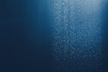 shower water drops in the bathroom, blue background with copy-space