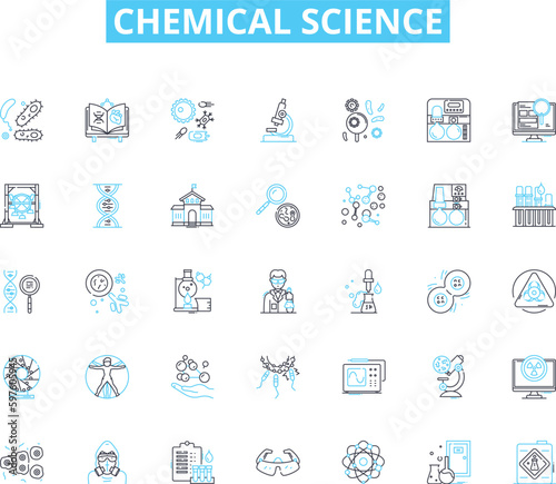 Chemical science linear icons set. Reactivity, Molecules, Elements, Compounds, Catalysts, Acids, Bases line vector and concept signs. Polar,Nonpolar,Ionization outline illustrations
