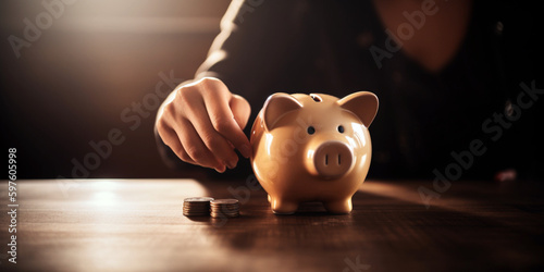 hand with a piggy bank, economy