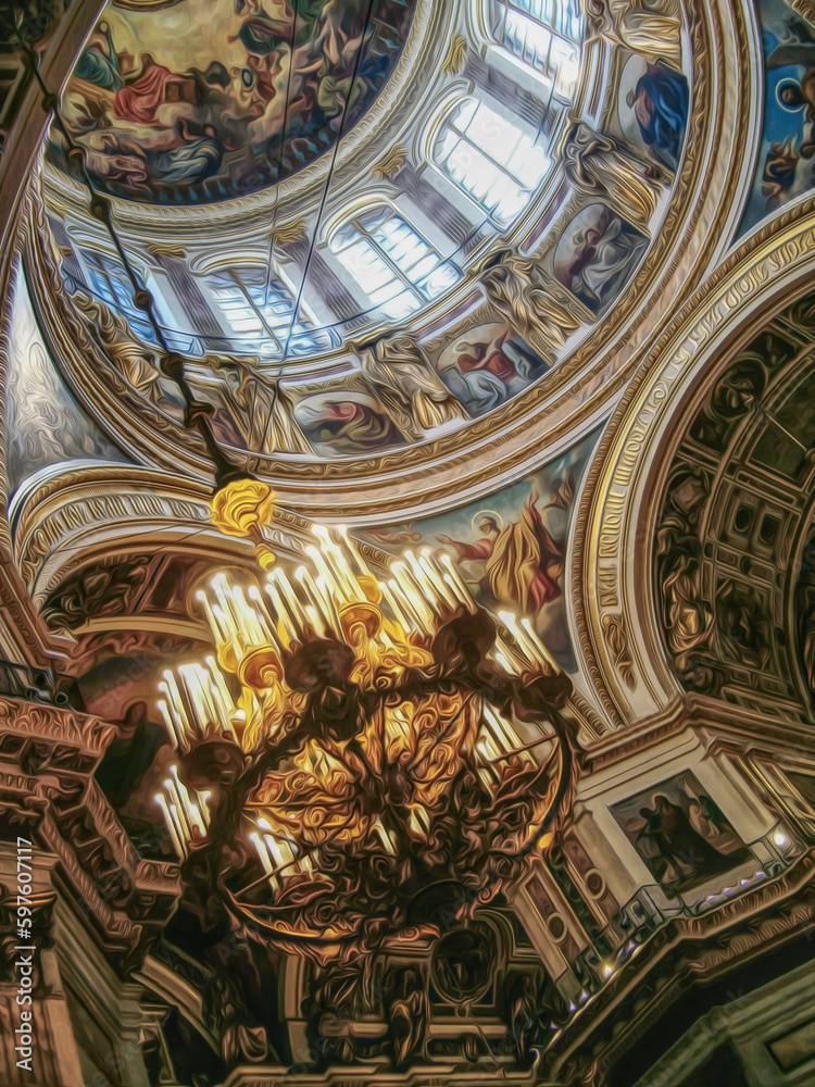 painting of interior of Saint Isaac's cathedral in Saint Petersburg, Russia