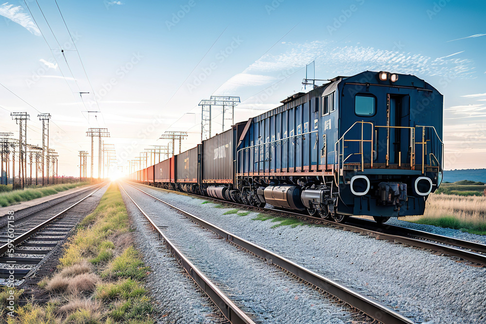 Obraz premium Freight train with cargo containers, generative ai.