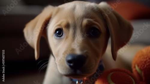 Cute puppy with sad eyes close-up