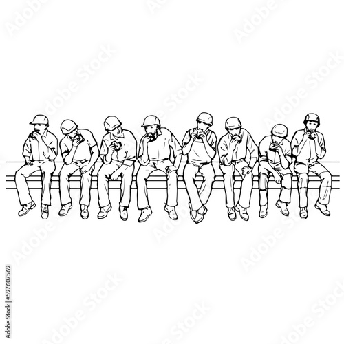 construction workers vector -  sitting on steel racks having a break
