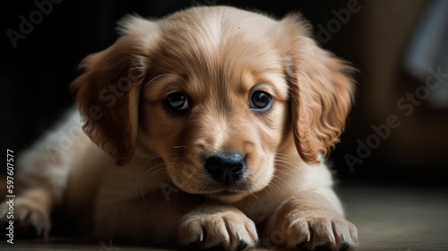 Cute puppy with sad eyes close-up