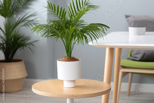 potted plant on a wooden table. Generative AI