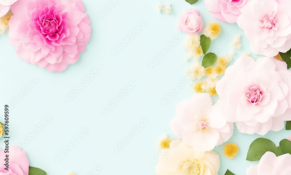 Top view image of flowers composition over pastel background (Generative ai) Top view image of flowers composition over pastel background (Generative ai)