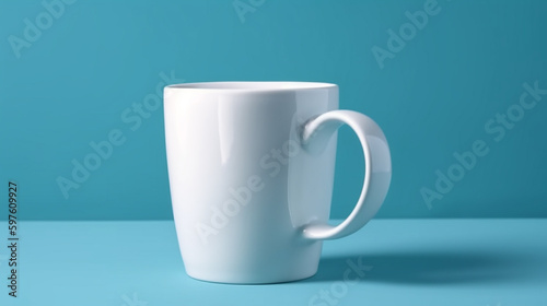 Empty White coffee cup isolated on blue background, Generative AI