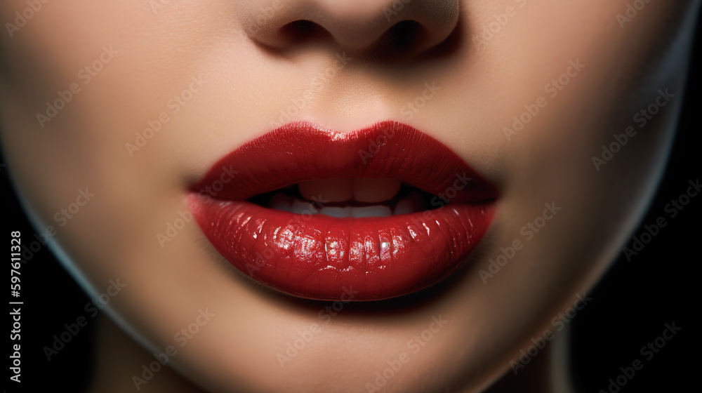 Obraz premium Sexy Lips. Beauty Red Lips Makeup Detail. Beautiful Make-up Closeup. Sensual Open Mouth. lipstick or Lipgloss 