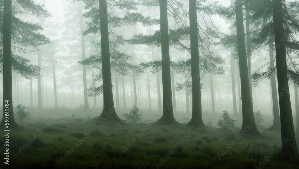 Foggy forest landscape Generative AI Foggy forest landscape Generative AI