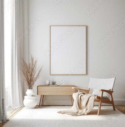 living room interior design mock up, minimal and functional apartment design mock up, Generative AI