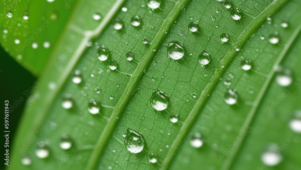 Water droplets on green leaves texture Generative AI Water droplets on green leaves texture Generative AI