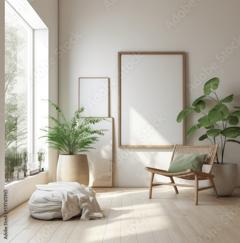 living room interior design mock up  minimal and functional apartment design mock up  Generative AI