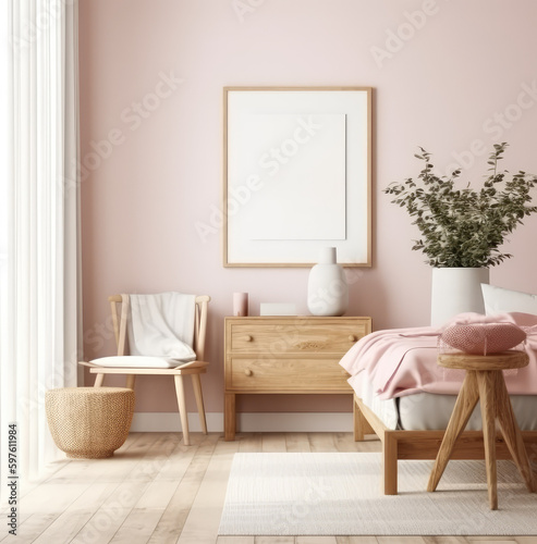 living room interior design mock up  minimal and functional apartment design mock up  Generative AI