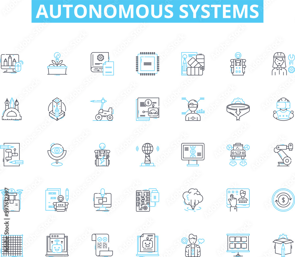 Autonomous systems linear icons set. Robotics, Automation, Self-driving, AI, Intelligence, Machine, Computer line vector and concept signs. Optical,Navigation,Remote outline illustrations Autonomous systems linear icons set. Robotics, Automation, Self-driving, AI, Intelligence, Machine, Computer line vector and concept signs. Optical,Navigation,Remote outline illustrations