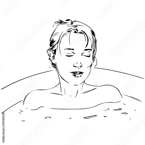 woman enjoys a relaxing bath - vector sketch