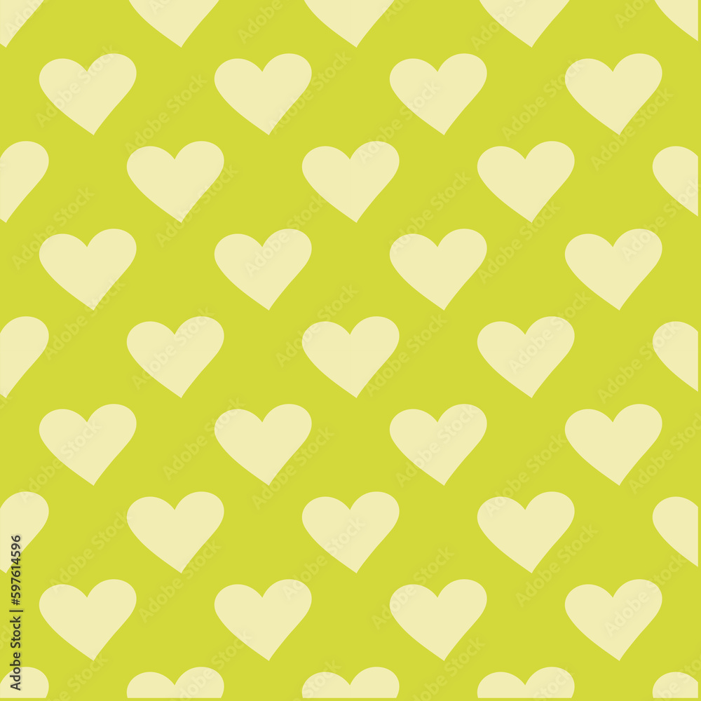 Seamless pattern doodle hearts on light green background. Symmetrical pattern with heart symbol. Love, sympathy. Wrapping. Vector illustration.