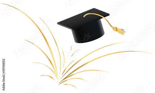 Graduation Cap  with Gold Firework