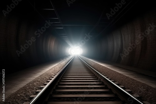 Obraz na plátně train track disappearing into a bright light. Generative AI