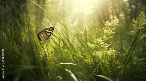 Summer forest background. Illustration AI Generative.