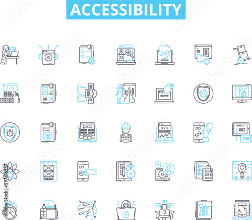 Accessibility linear icons set. Inclusion, Disabilities, Accommodation, Empathy, Dignity, Assistive, Equity line vector and concept signs. Accessibility,Impairment,Barrier-free outline illustrations
