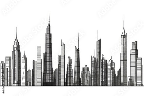 city skyline in black and white. Generative AI