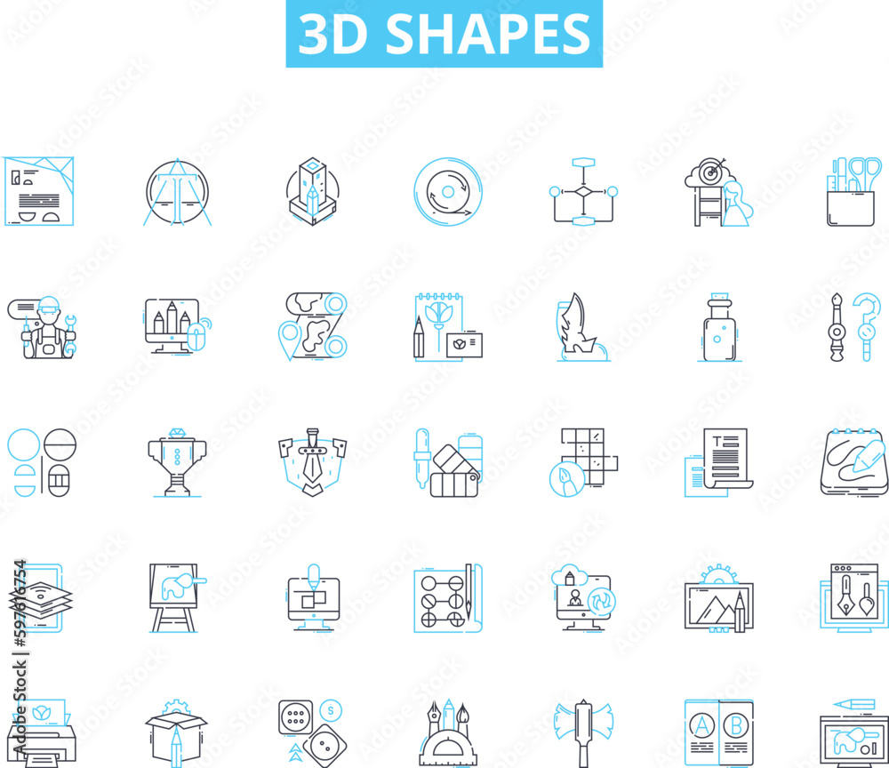 3d shapes linear icons set. Cube, Pyramid, Cylinder, Sphere, C, Tetrahedron, Octahedron line vector and concept signs. Dodecahedron,Icosahedron,Cuboid outline illustrations