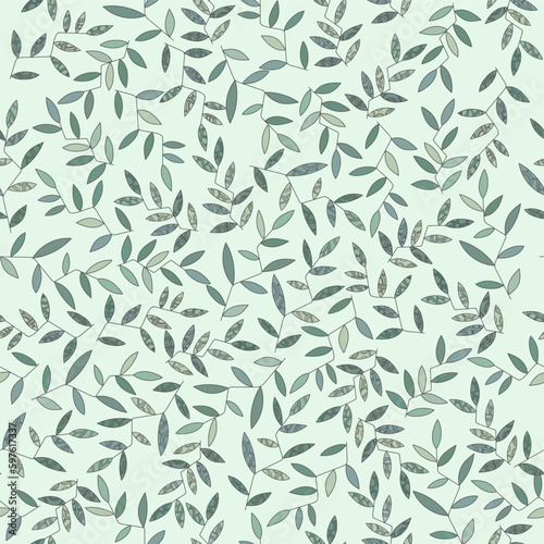 Vector image of plants. Abstraction on a light green background for printing on fabric or paper. Seamless pattern.
