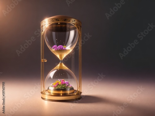 A hourglass with flowers inside created with generative ai