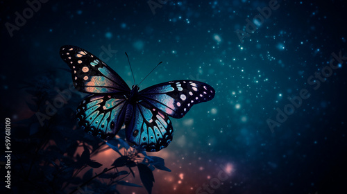 Butterfly in the night sky. Generative AI © Aram