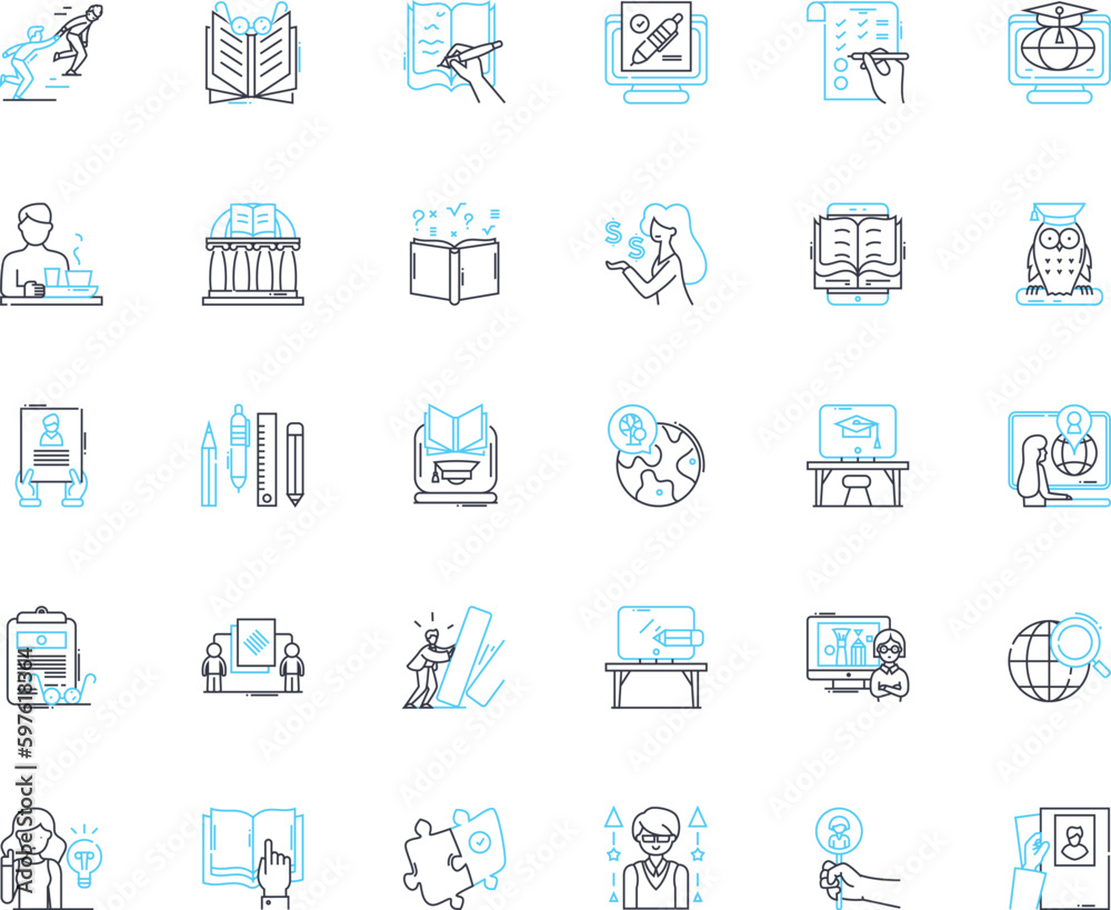 Virtual Tutorial linear icons set. Digital, Online, Remote, Interactive, E-learning, Tutoring, Instructional line vector and concept signs. Real-time,Personalized,Customized outline Generative AI