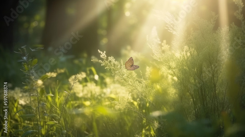 Summer forest background. Illustration AI Generative.