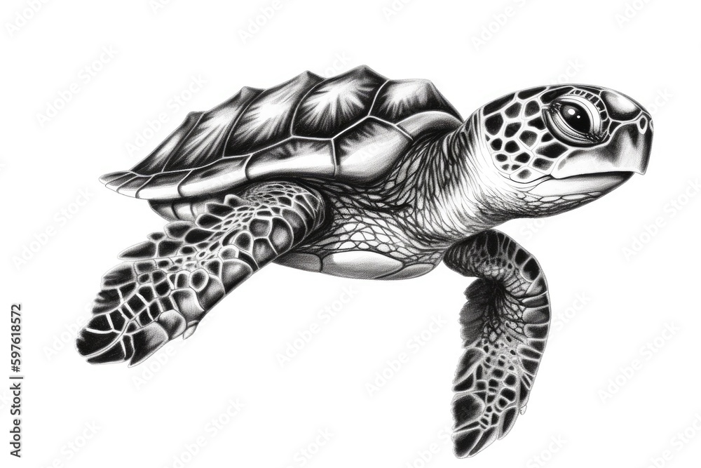 Fototapeta premium black and white turtle drawing. Generative AI