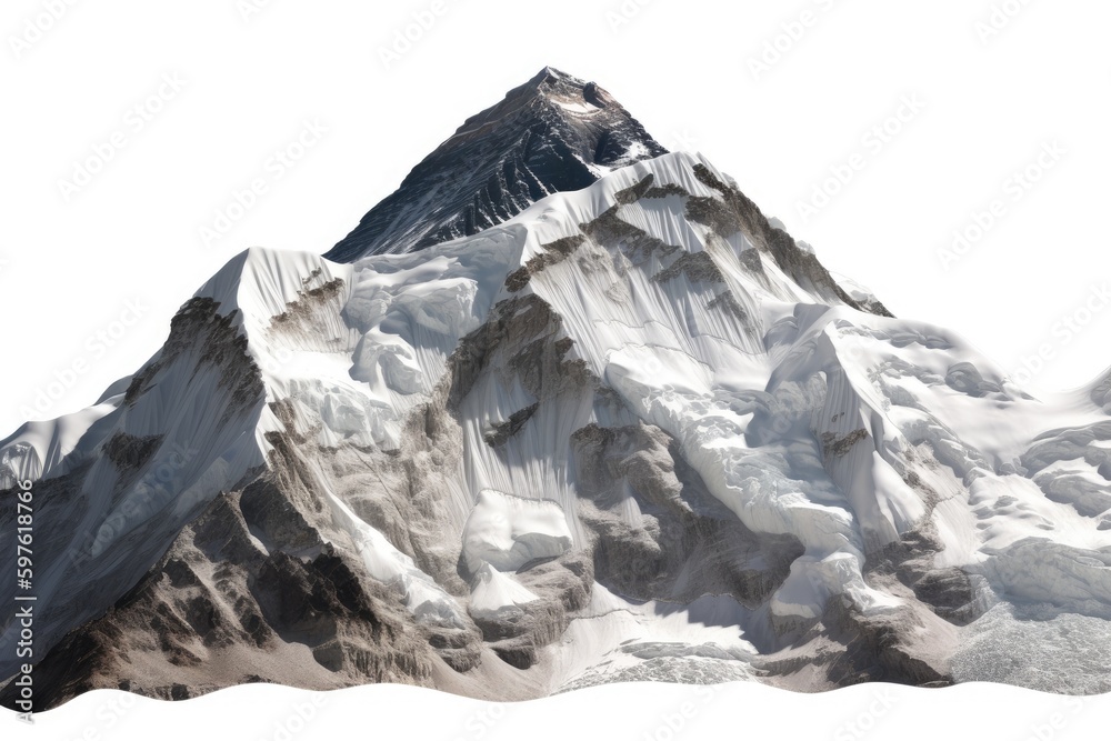Majestic Snow-Capped Mountain Standing Tall Against a Blue Sky Background. Generative AI