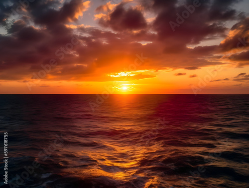 beautiful sunset over the sea at the beach at a summer day