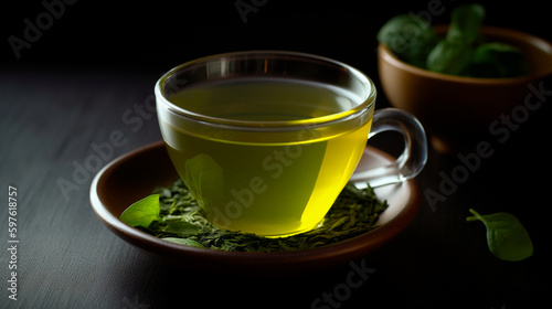Healthy green tea cup. Generative AI