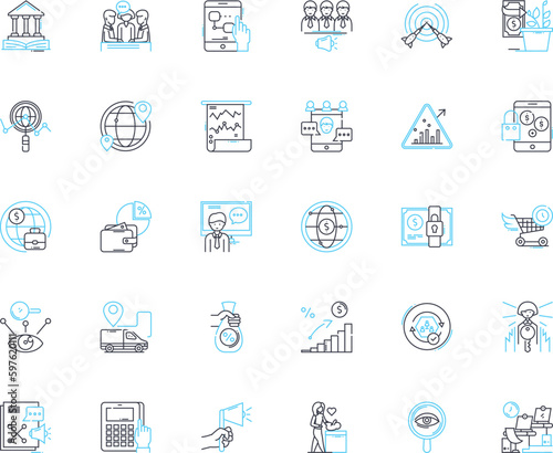 Tax law linear icons set. Deductions, Exemptions, Credits, Income, Returns, Refunds, Compliance line vector and concept signs. Filing,Audits,Penalties outline illustrations Generative AI