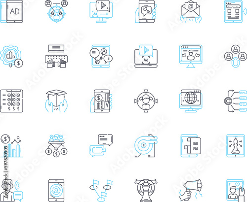 Worldwide sales linear icons set. Global, Export, Import, Commerce, Market, Trade, Revenue line vector and concept signs. Exportation,Distribution,Purchase outline illustrations Generative AI